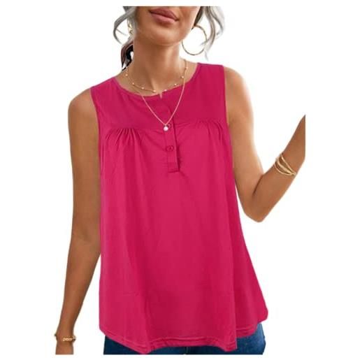 OHXSM donne casual girocollo tunica magliette e camicette camicetta delle donne della canotta di base tinta unita scollo a v estate senza maniche gilet button down t shirt slim fit girocollo shirt magliette