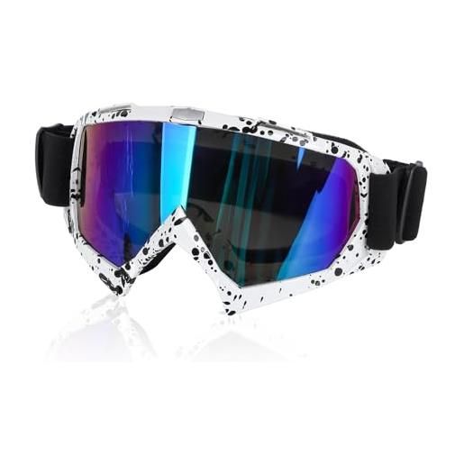Fadcaer occhiali da sci, sci e snowboard, unisex, antivento, antipolvere, protezione uv, antiriflesso, anti-appannamento, per sport all'aria aperta, occhiali da sci, unisex, occhiali da moto (lenti bianche e