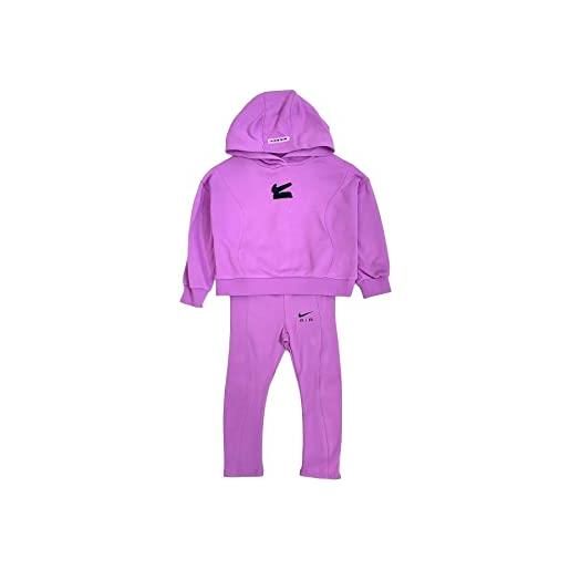 NIKE -tuta composta da felpa e leggings -felpa con cappuccio -felpa con orlo e polsini a coste -felpa con logo leggings con girovita elastico viola lilla 6-7 anni