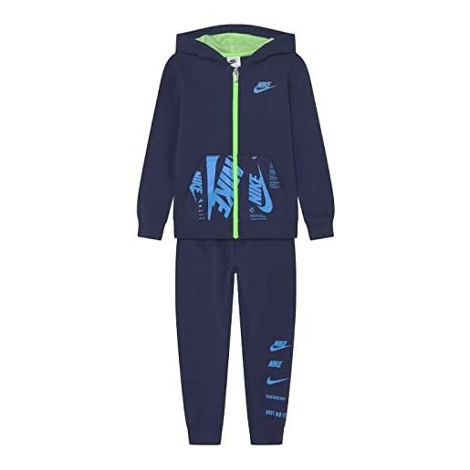 NIKE - tuta da ginnastica bimbo 0-24, blu, 24 mesi, poliestere, manica lunga, zip integrale, collo alto, tasche a marsupio, logo ricamato, girovita regolabile, orl. . . 