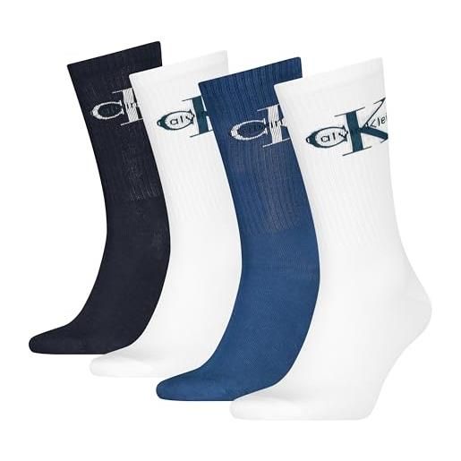 Calvin Klein giftbox monologo calzini crew, blu/bianco, taglia unica (pacco da 4) uomo