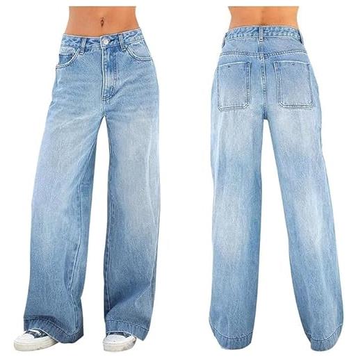 YJWUK pantaloni cargo da donna y2k bagg: boyfriend jeans da donna, a vita alta, per il tempo libero, con gamba larga, pantaloni estivi larghi, stile vintage(m)
