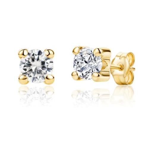 Orecchini A Cuore Planetys In Oro Giallo 9kt (375/1000) Con Diamanti Naturali, 7x7 Mm, In Confezione Regalo Con Certificato