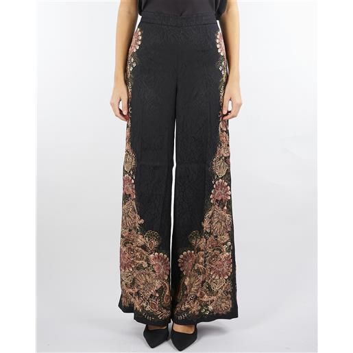 TWIN SET pantaloni nero a palazzo jacquard con stampa