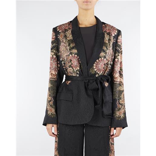 TWIN SET giacca nero blazer jacquard con stampa
