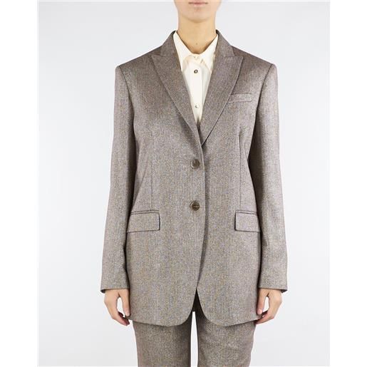 TWIN SET giacca marrone blazer in misto lana con lurex