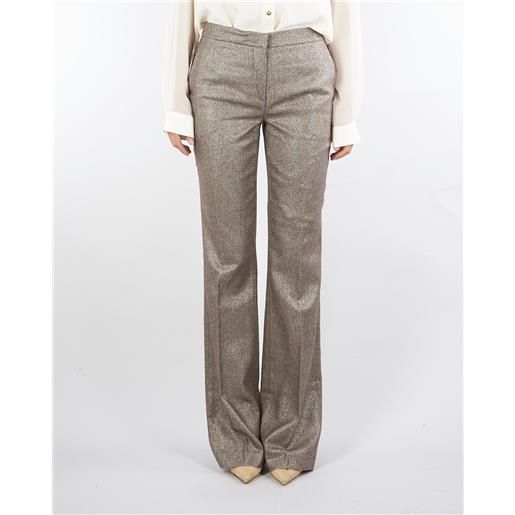 TWIN SET pantaloni flare marrone in misto lana con lurex