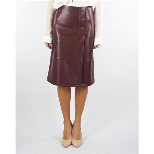 TWIN SET gonna bordeaux longuette effetto pelle con bottoni