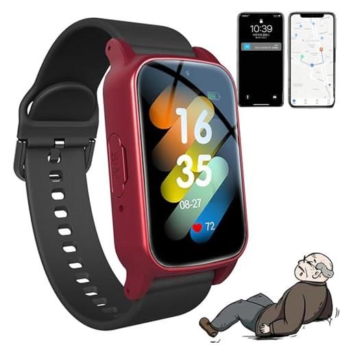 ZZwansuGE orologio anticaduta per anziani con gps | pulsante sos | telefono hd | monitoraggio della salute | risposta automatica, promemoria di caduta, per pazienti affetti da alzheimer e demenza red