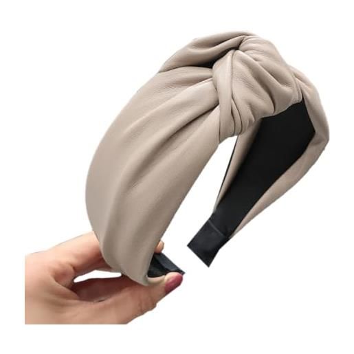 Wambere fascia per capelli in ecopelle con nodi, da donna, annodata, larga fascia per capelli, fascia per capelli, fascia per capelli, fascia per capelli per donne e ragazze, da indossare tutti i giorni, 