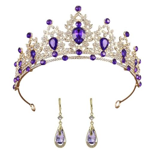 CVDYWDJIE 1 fascia per corona di strass, 1 paio di orecchini con strass, accessori per capelli per ragazze, orecchini pendenti, fascia per regina, accessori per abbigliamento da festa