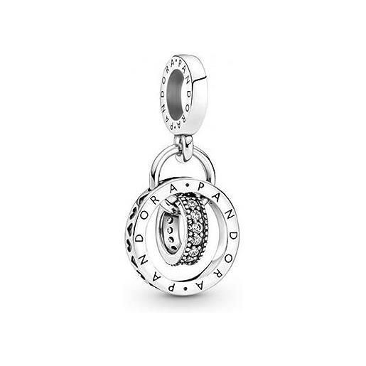 PANDORA signature collection 799490c01 - ciondolo a forma di cerchi, in argento sterling con zirconi cubici, misura unica, metallo prezioso, nessun altro materiale