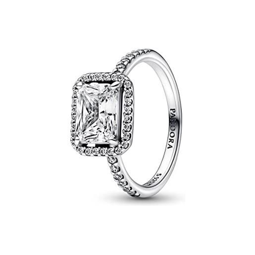 PANDORA timeless, anello rettangolare a forma di cerchio scintillante in argento sterling con zirconia cubica trasparente, 60