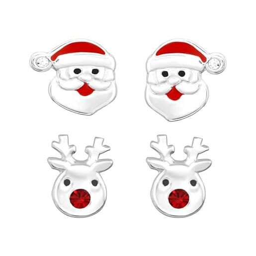 FIVE-D 2 paia di orecchini a forma di babbo natale e albero di natale, in argento sterling 925, con custodia per gioielli, argento sterling