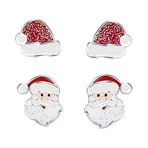 FIVE-D 2 paia di orecchini a forma di babbo natale e albero di natale, in argento sterling 925, con custodia per gioielli, argento sterling