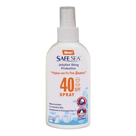 Safe sea protezione solare spray spf40 120ml, anti-medusa sting protettivo lozione, protegge da medusa e coralli del fuoco, corallo reef-safe
