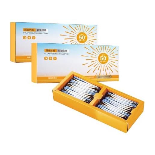 YOENBG confezione da 30 mini sunscreen da viaggio spf 50 + ultra luce, formula vegana e senza olio, crema solare impermeabile e resistente al sudore per pelli sensibili (2 scatole/60 pezzi)