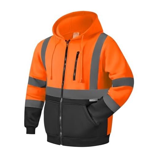 HYCOPROT felpa ad alta visibilità per uomo hi vis viz felpa con cappuccio di sicurezza felpa leggera giacca da lavoro riflettente tasche cappotto di sicurezza con cerniera e coulisse en iso 20471