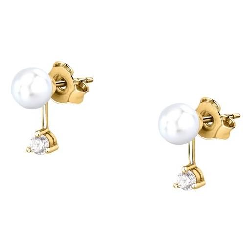 Morellato orecchini donna in argento 925‰, placcatura oro 18k, collezione perle contemporary, perla bianca - sawm09