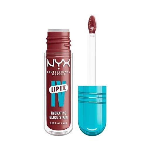 Nyx professional makeup gloss e tinta labbra idratante 2in1, idratazione fino a 12h, con vitamina b12 e magnesio, lip iv hydrating gloss stain, tonalità: 08 drippin' in rose
