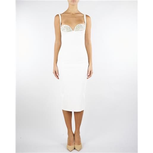 ELISABETTA FRANCHI abito avorio in crêpe leggero con cristalli