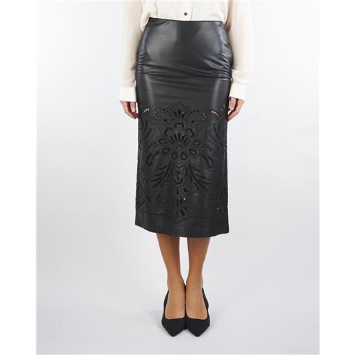 ERMANNO BY ERMANNO SCERVINO gonna nero in ecopelle con ricamo