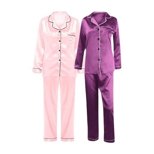 Generic camicia a maniche lunghe da autunnale da donna, set da cardigan con risvolto casual in tinta unita 𝗣igiama natale coppia (d, l)