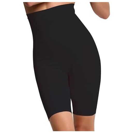 SENSI' guaina modellante contenitiva da donna a vita alta con gamba lunga, push-up e senza cuciture seamless in microfibra, made in italy (nero)