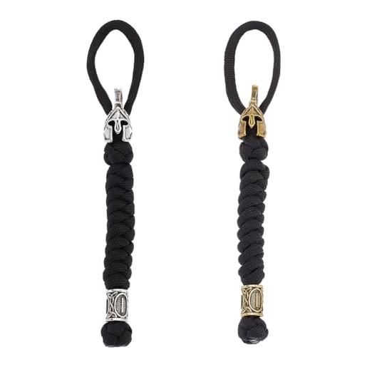 DELORIGIN 2 pz cordini per coltello con perline in lega cordino in metallo perla edc charms cordino tattico con cinturino accessori edc per anello di coltello da viaggio portachiavi auto, ferroso, 