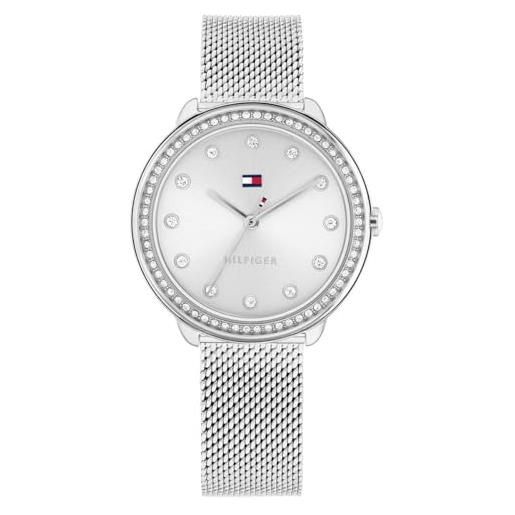 Tommy Hilfiger orologio con movimento al quarzo a tre lancetteda donna con cinturino in maglia metallica in acciaio inossidabile argentato - 1782698, silver