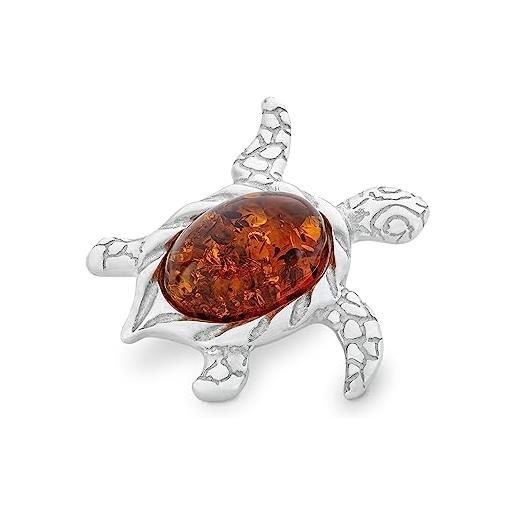 Spilla In Argento Sterling 925 E Vera Ambra Baltica – 4107 – Colore Cognac – Gioiello Certificato