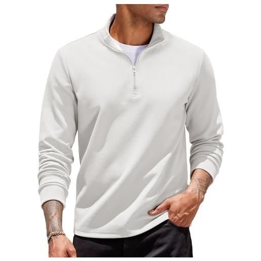 COOFANDY felpa uomo senza cappuccio sweatshirt mezza zip collo semi alto maglione a maniche lunghe classico sportivo pullover casual regular fit bianco m