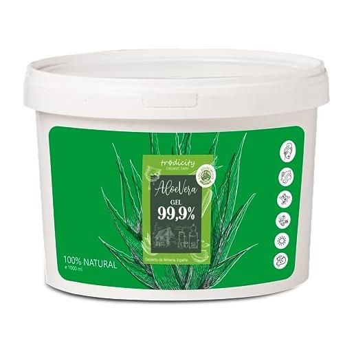 tradicity ORGANIC FARM gel di aloe vera puro al 100% - idratante per viso, corpo e capelli - lenitivo per scottature, dopobarba e trattamento acne- 1000 ml 1 kg