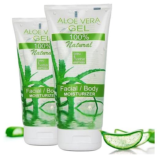 bleu & marine Bretania aloe vera gel 100% natural gel aloe vera puro 2 x 200 ml sollievo crema doposole rasatura crema post depilazione idratante viso corpo gel aloe vera capelli, canarie
