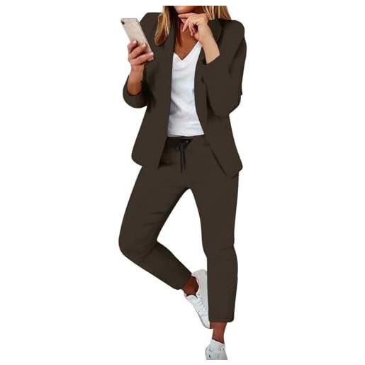 Generic tailleur donna con tasca donna eleganti pantaloni e giacca da cerimonia curvy cerimonia completo blazer con bottoni maniche lunghe 2 pezzi ufficio formale costume lavoro completino tinta unita outfit