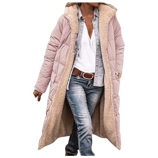 Generic giacca trapuntata in cotone da donna, cappotto lungo rosa da donna, cappotto con cappuccio largo, comodo capispalla termico giacche piumini moda casual versatili cappotti imbottiti vestibilità comoda