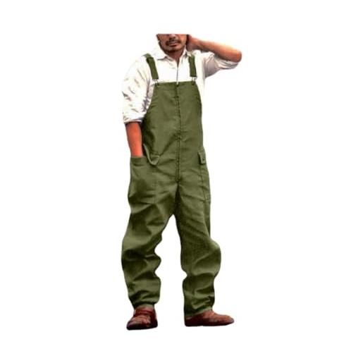 lmoikesz salopette da lavoro vintage da uomo, resistente ed elegante, per uomo moderno, in poliestere, con bretelle larghe, pantaloni da lavoro professionali, verde militare, m, verde militare, m
