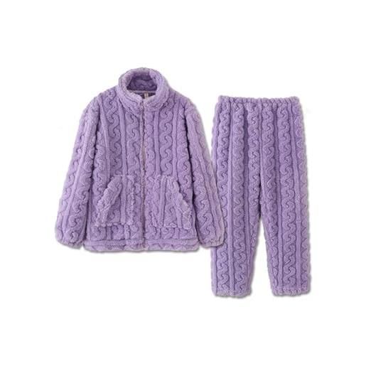 Generico pigiama invernale donna pile pigiami 2 pezzi felpato caldo pigiama comodo cotone camicia da notte sciolto morbido e confortevole pantaloni pigiami set casual per la casa