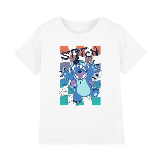Disney lilo & stitch checkered outline boys t shirt, white, bianco, 7-8 anni bambini e ragazzi