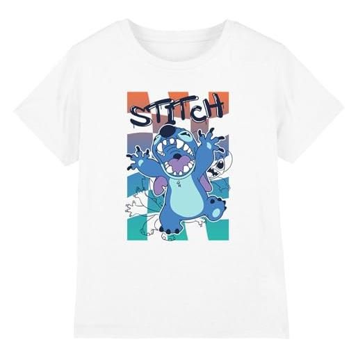 Disney lilo & stitch checkered outline boys t shirt, white, bianco, 7-8 anni bambini e ragazzi
