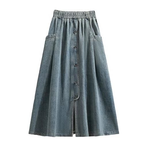 Generic gonna in jeans da donna a vita elastica, gonna da donna a metà lunga, vintage con tasche e bottoni larghi orlo fluido taglio a trapezio a-line chic ed eleganti casual streetwear di grandi dimensioni