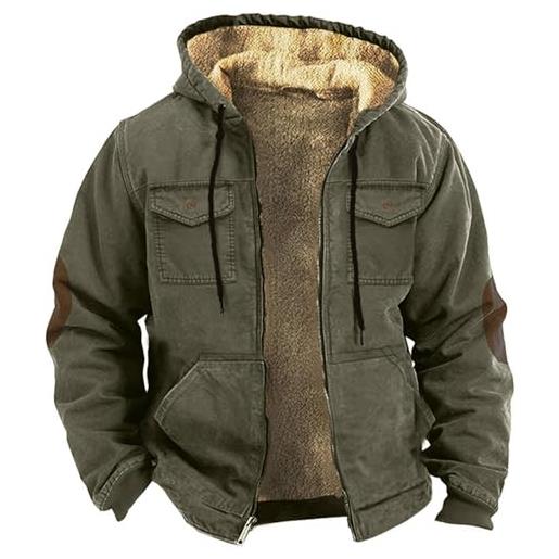 Generisch parka da uomo in lana autunno inverno uomo con cappuccio in pile manica lunga con tasche plus size felpa giacca imbottitura abbigliamento cappotto marinaio, verde militare, s