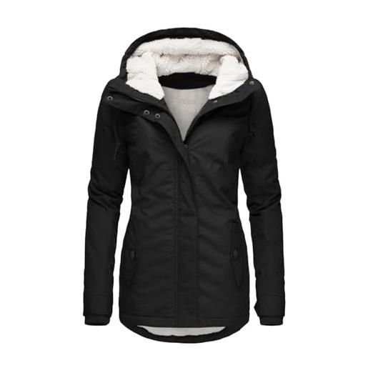 Generic piumino donna invernale avvitato trapuntato cappotto lungo da donna con cappuccio e fodera in pile per calore e comfort xs-xxl (black, s)