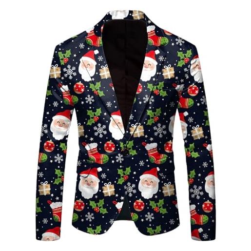 Duohropke giacche di natale da uomo brutte xmas sweater blazer egulary taglio 3d stampa natale giacca con motivo, nero , 3xl