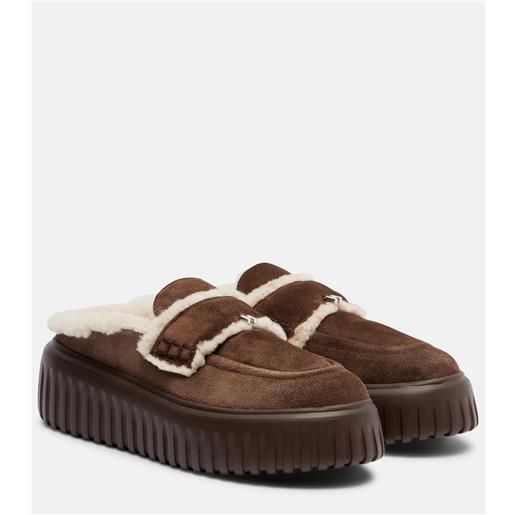 Hogan mocassini hstripes in suede con shearling