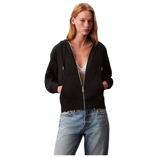 Calvin Klein donna felpa con zip archive logo french terry con cappuccio, nero (black), m