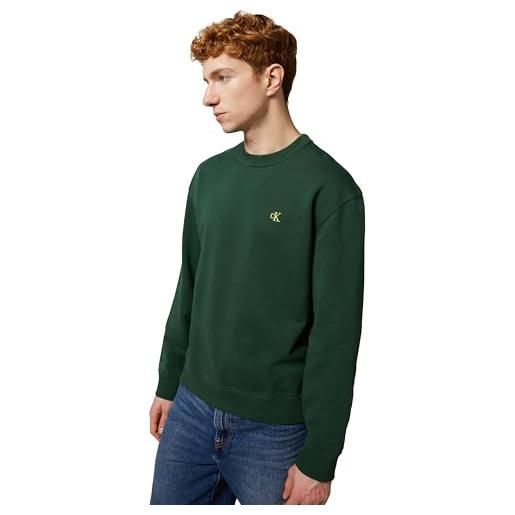 Calvin Klein ls eu 350terry monogram cn swtsh lv04rc296g felpe, green(sycamore), m uomo