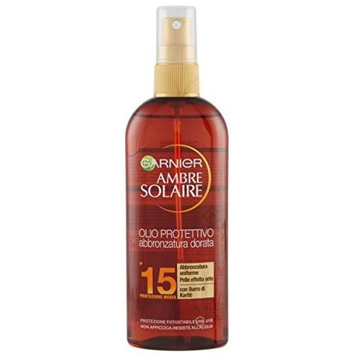 Garnier ambre solaire olio protettivo spray, ip 15, per un'abbronzatura dorata e uniforme, 150 ml