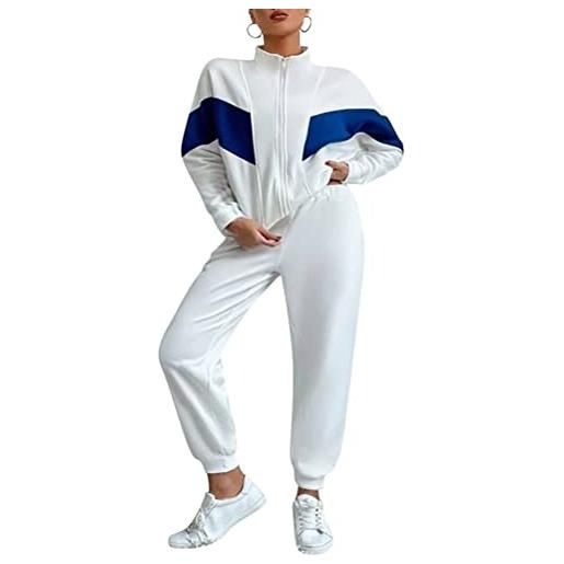 Minetom tuta ginnastica donna tuta completa due pezzi più velluto completi sportivi felpa a zipper e pantaloni lunghi calda adatta per autunno e inverno casa pigiama set a bianco m