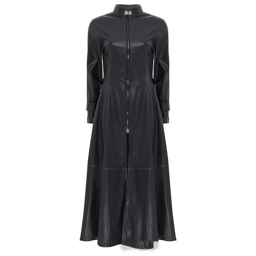 TSSOE trench coat in pelle donna abito da esterno giacche gotiche maniche lunghe maxi cappotto pelle cerniera sul davanti nero s